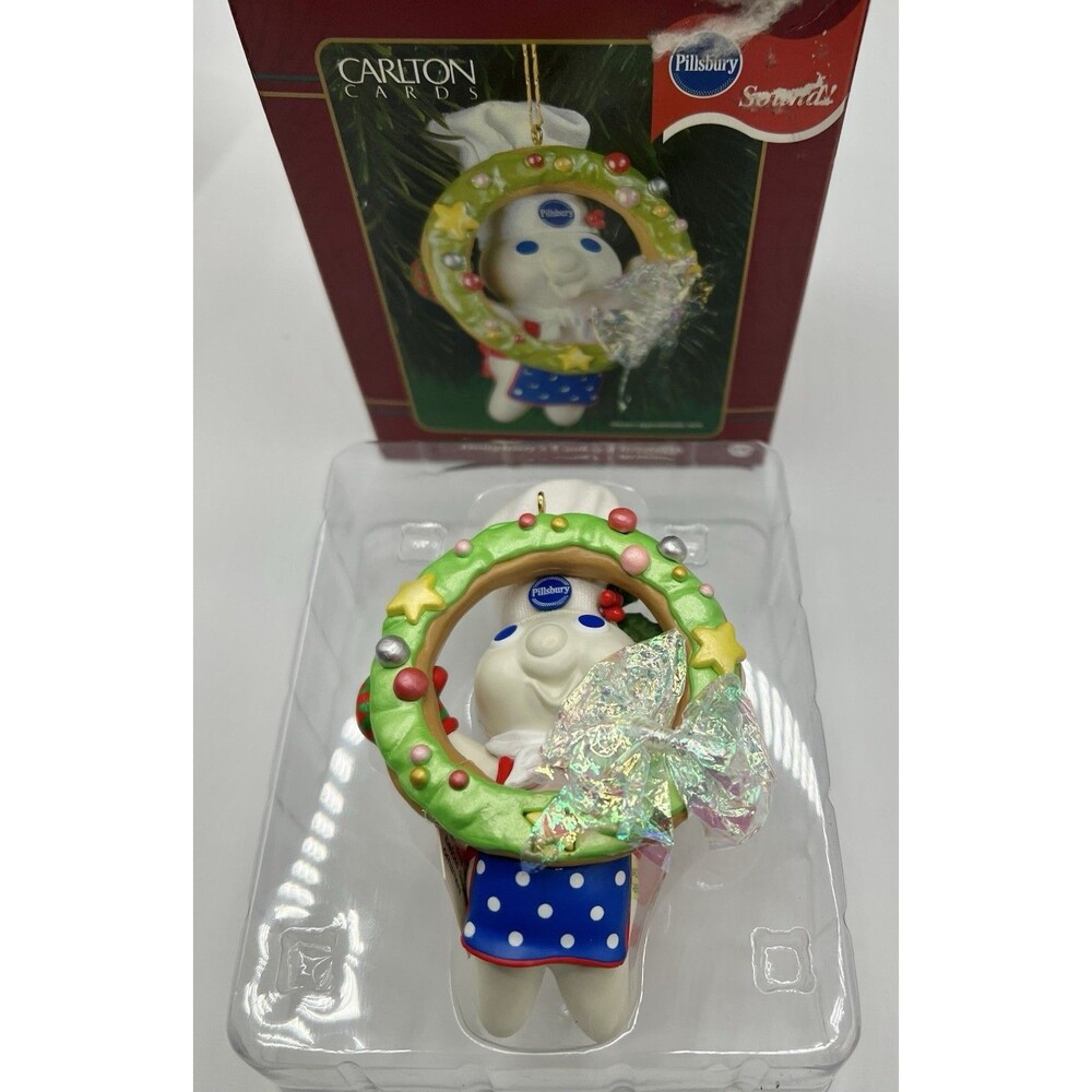 Pillsbury Doughboy Sound Heirloom Wreath Christmas Ornament 2001 NIB